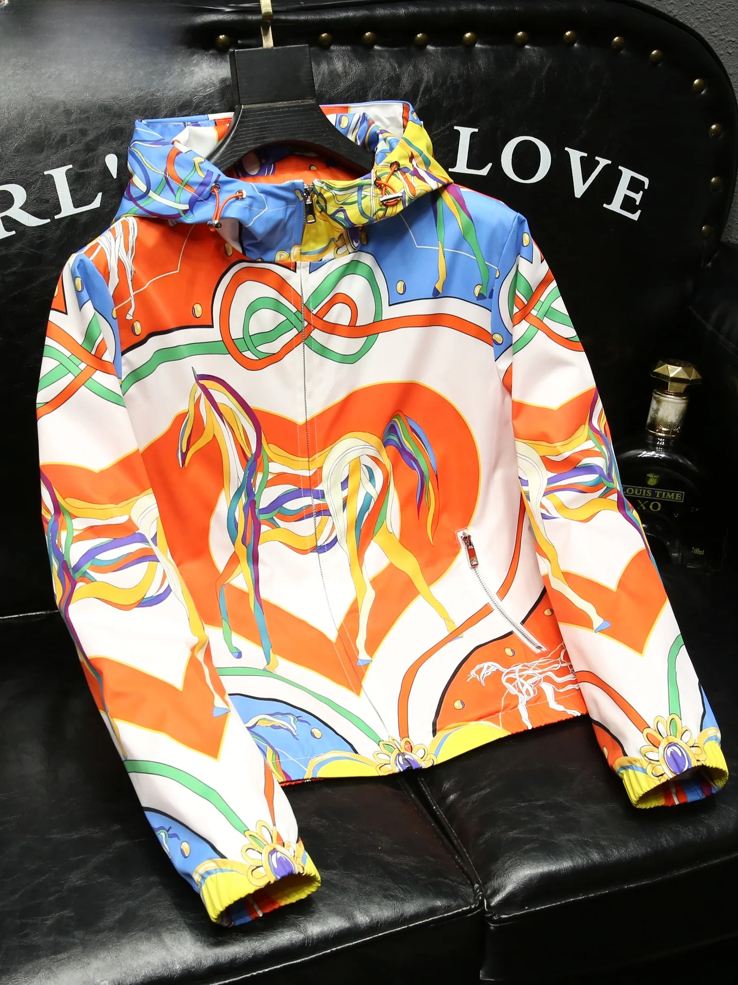 

Luxury Year Print Hooded Jaet Men's Slim Fit Spring Autumn New Sle Faion Outerwear Polyester Fiber Long Sve