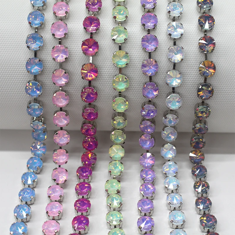 1yard Mocha 12mm 10mm Stronggest Thickest Round Crystal Rivolis Chain Link with Super Shine Top Quality Pointback Rhinestones