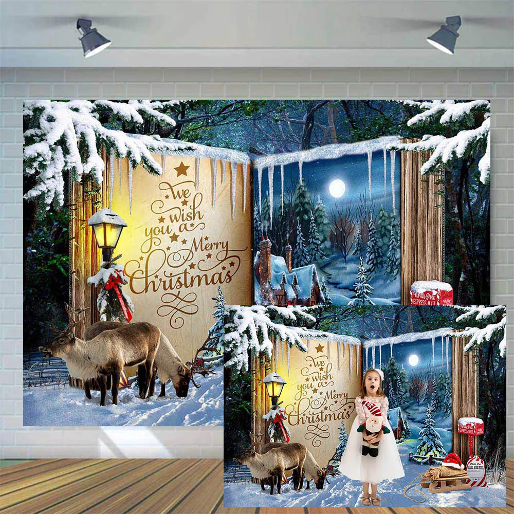 

Mocsicka Merry Christmas Photography Backdrops Winter Wonderland Snowfield Magic Book Photo Background Child Portrait Photoshoot