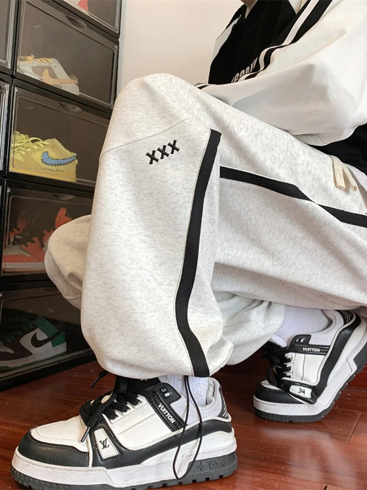 

Свободные спортивные брюки в американском стиле для мужчин, весенний сезон, повседневные, свободного кроя, модные, брендовые, в молодежном стиле