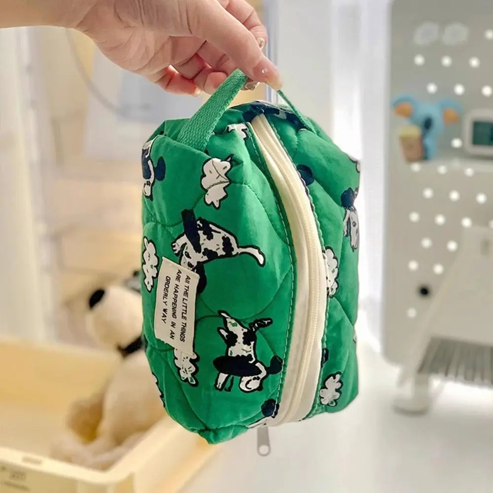 الكورية الأزياء الكرتون الكلب حقيبة مستحضرات التجميل المنظم سعة كبيرة الأخضر حقيبة مستحضرات تجميل السفر حقائب أدوات الزينة القطن القماش الجمال
