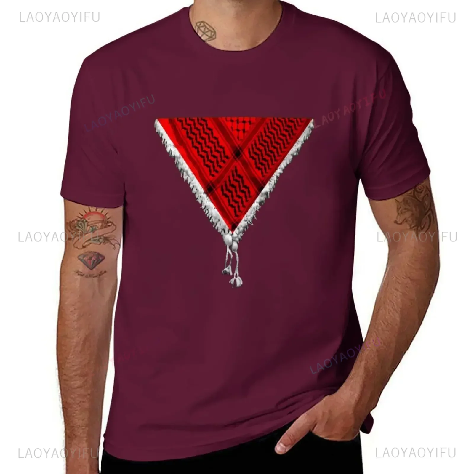 The Red Triangle Printed T-shirt Blacks Kawaii Clothes T-shirt High Quality Cotton Men Summer Short-sleev