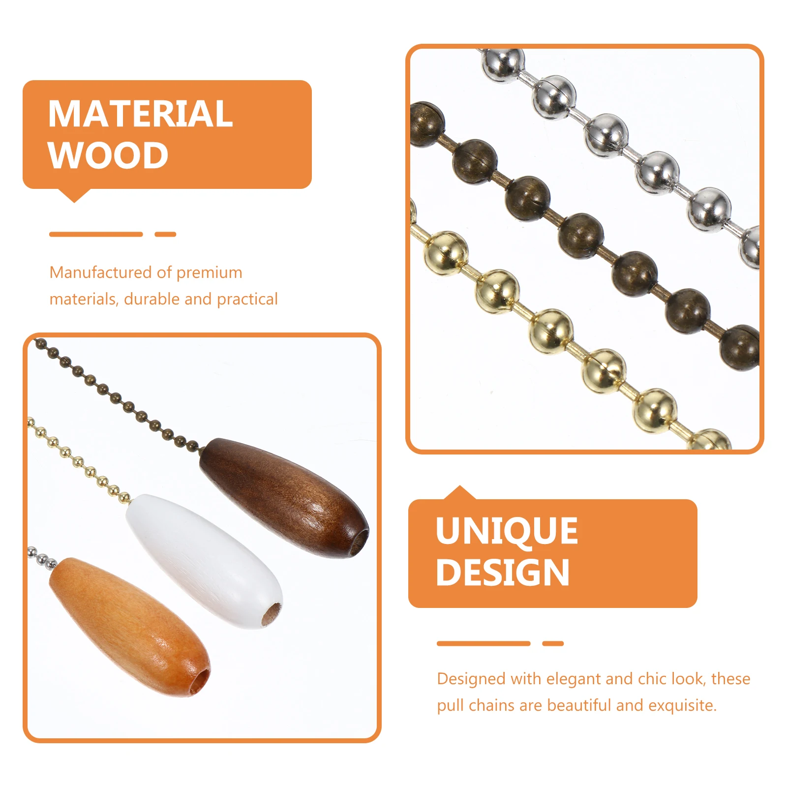 

3pcs Wooden Pendant Lamp Pull Chain Decor 3 Colors Durable For Ceiling Fan Light Switch, Pull Cord Replacement, Lamp Chain