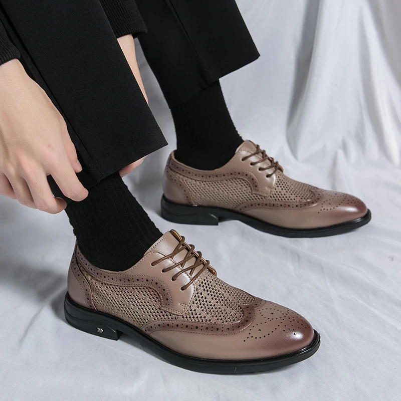 

2024 New Spring Summer Business Men's Dress Shoes Mesh Breathable Man Fashion Casual Shoes Quality Leather Oxfords Office Shoes