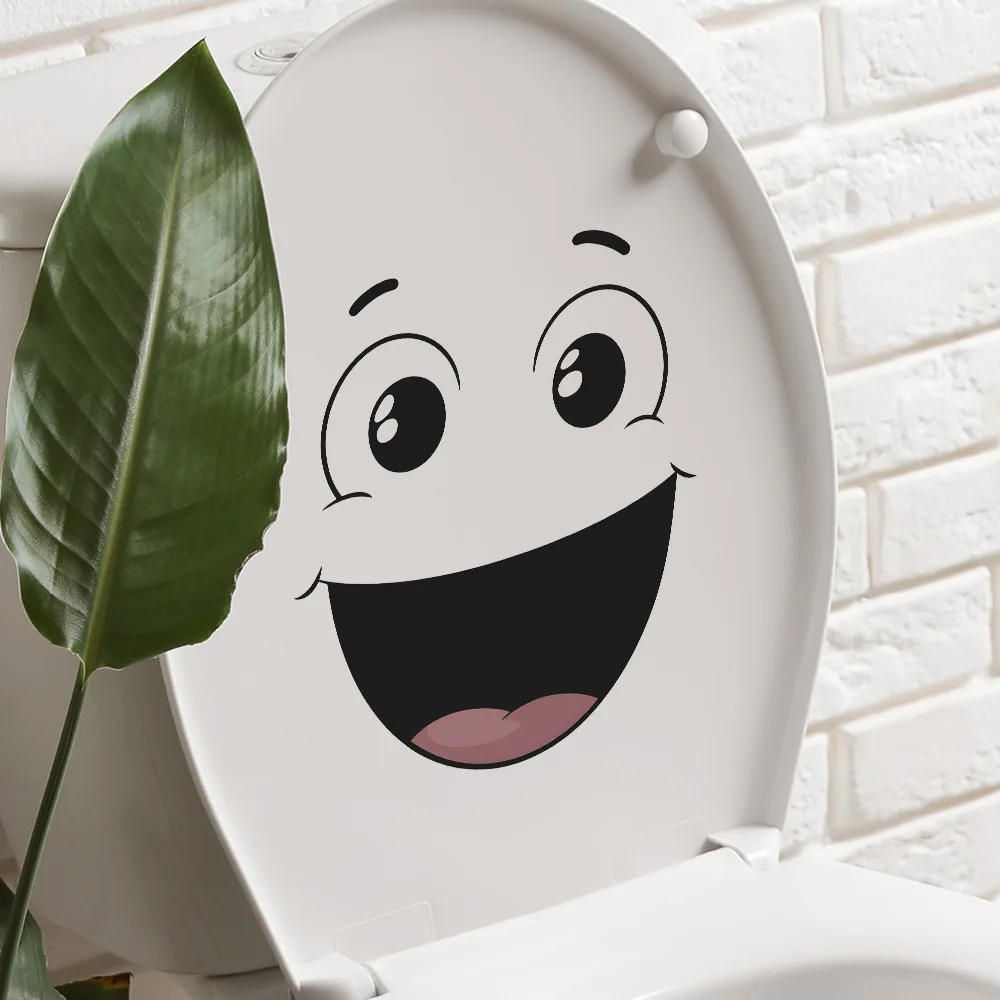 Cartoon Funny Smiling Face Wall Sticker Bathroom Toilet Decoration Mural For Room Cabinet Decor Self-adhesive Waterproof Decals