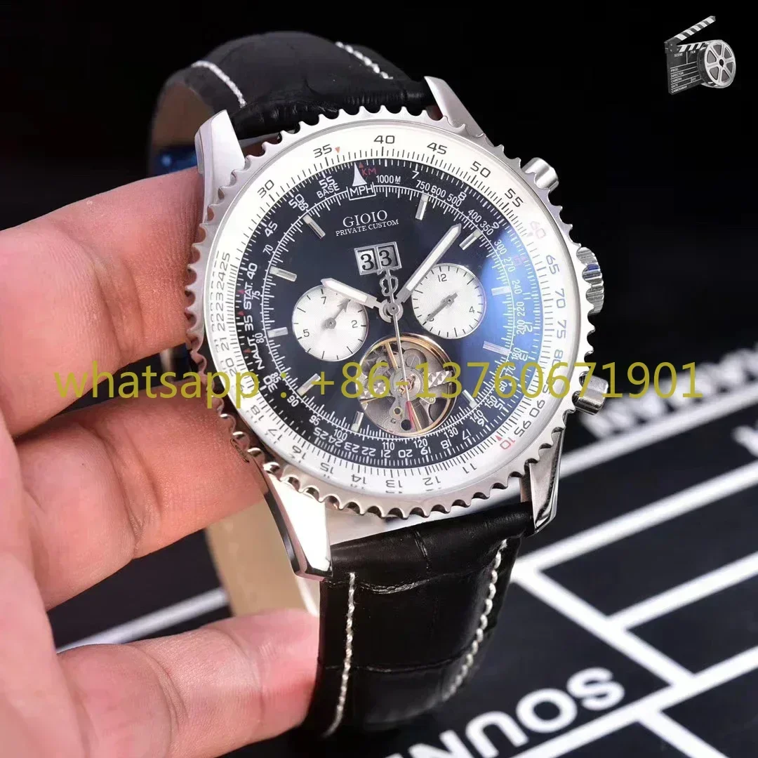 Luxury New Men Automatic Mechanical Black Blue Beather Tourbillion Fashion Watches