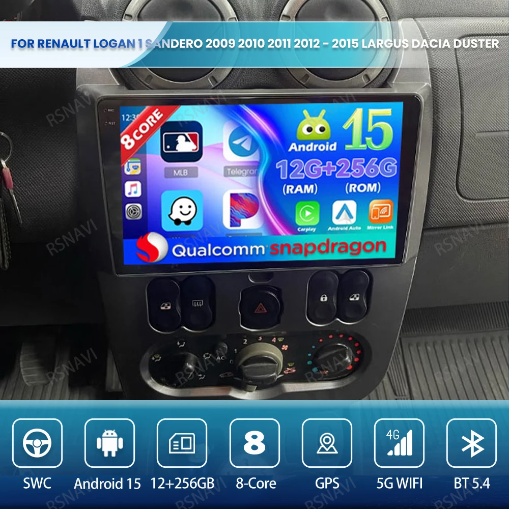 

Android 15 Car Radio For Renault Logan 1 Sandero 2009 2010 2011 2012 - 2015 Largus Dacia Duster 5G WIFI Stereo 4G LTE BT GPS DSP