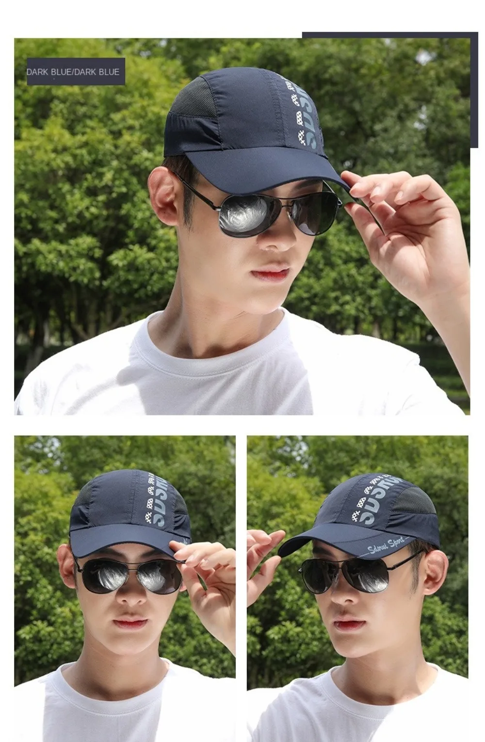 Modische Baseballkappe mit breiter Krempe, atmungsaktiv, verstellbar, schnell trocknend, Sonnenschutz, Sommer – Detail 16