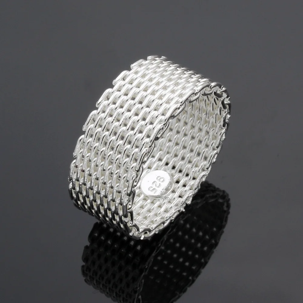 925 Sterling Silver 6/7/8/9/10 Size Mesh Rings for Women Joint Fingers Wedding Engagement Party Gift Men's Jewelry