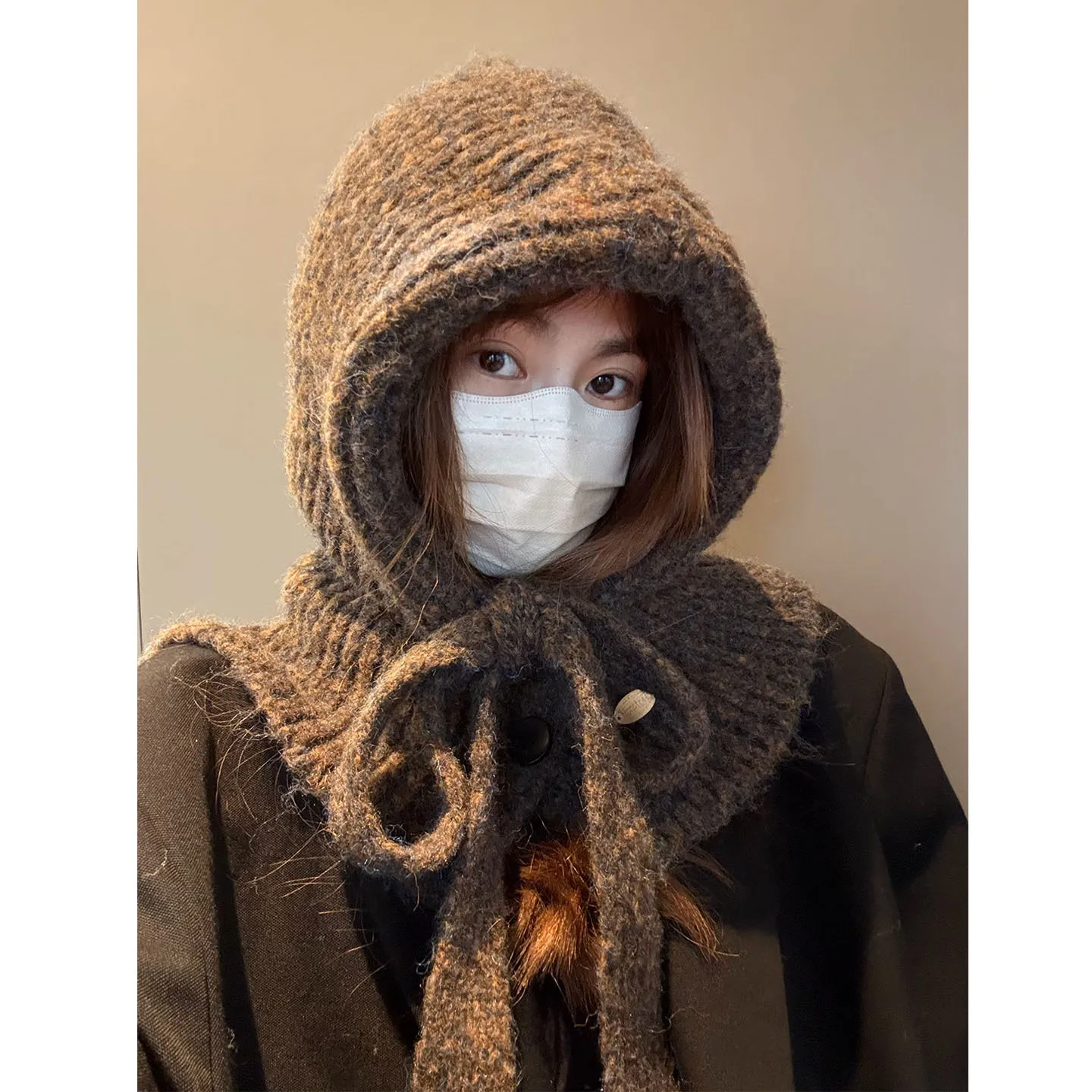

Autumn Winter Knitted Hat Scarf All in One Hats for Women Cycling Skiing Versatile Warm Ear Protection Pullover Cap Balaclava