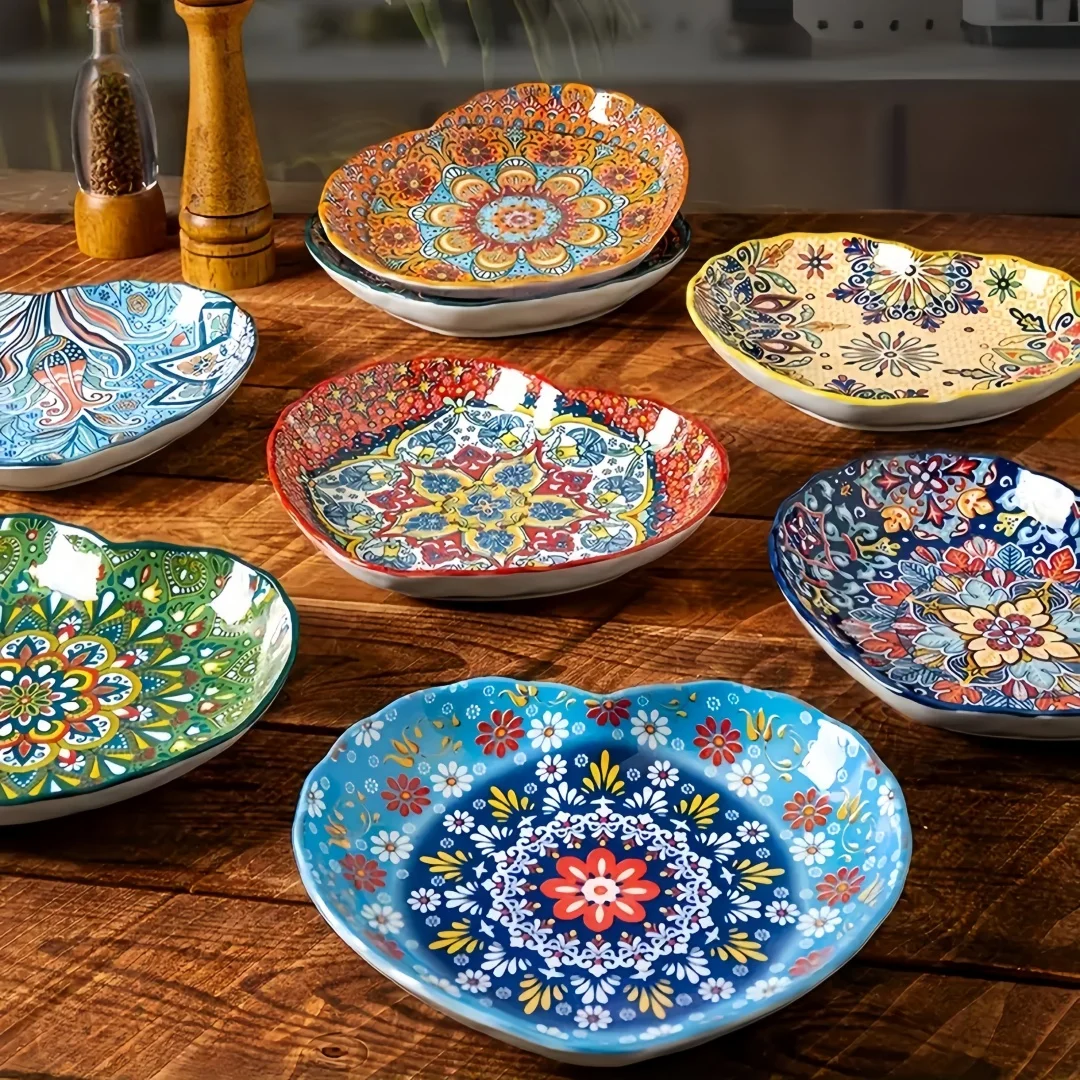 

Bohemian ceramic love plate high value household creative vegetable plate fruit plate steak plate all season applicable tablewar