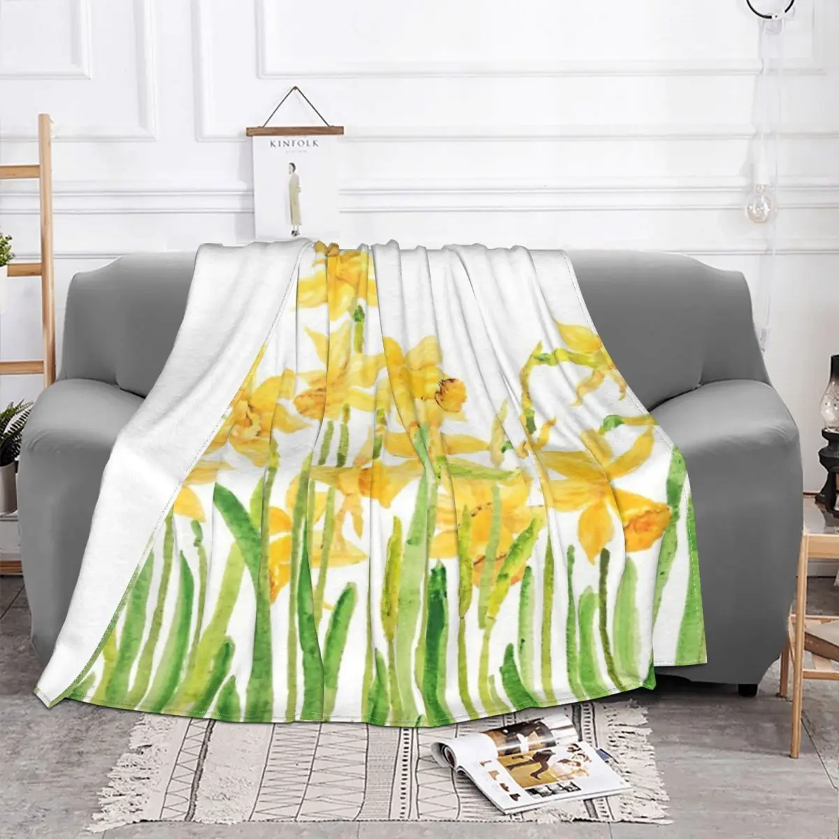 Hand Painted Yellow Daffodils Field Quilt Bed Blanket Winter Blankets Custom Blanket Personalized Throw Blanket