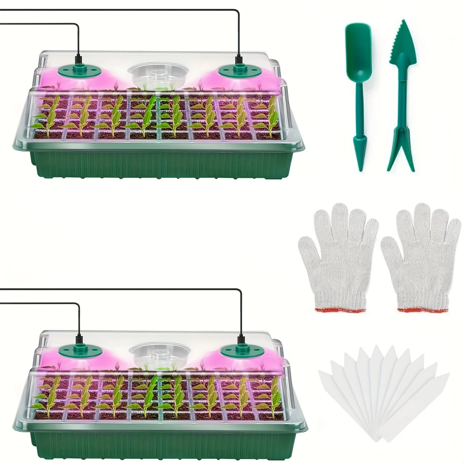 

Комплект для проращивания семян: лоток для рассады на 80 ячеек (2 шт.) с лампой для роста растений и крышкой для контроля влажности / Набор для выращивания комнатных растений, 8 светодиодов Li
