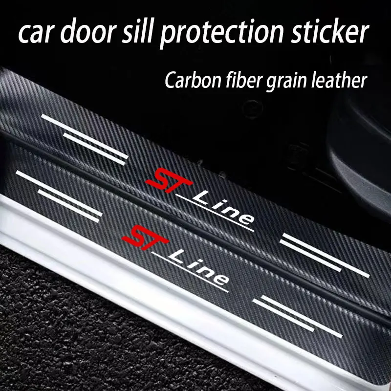 Leather Car Door Sill Plate Protector Stickers for Ford ST-line Focus 2 3 Mondeo Ecosport Kuga Mk4 Fiesta Mk3  Accessories