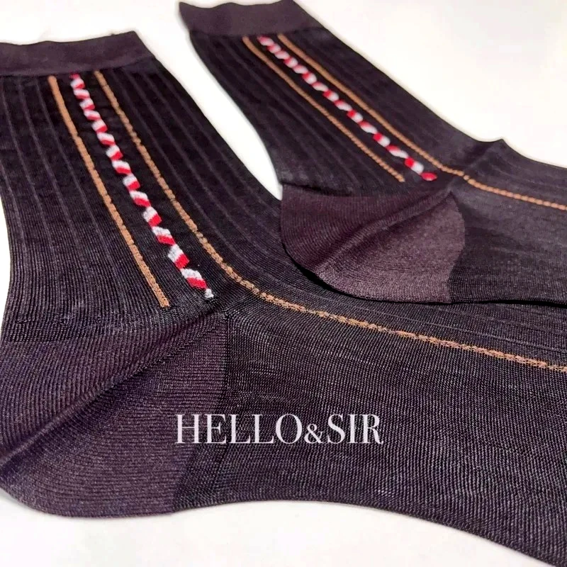 

Mens Business Socks Classic Black Blue Brown Striped Hollow Out Jacquard Vintage Formal Dress Socks Mans Quality Sheer Stocking