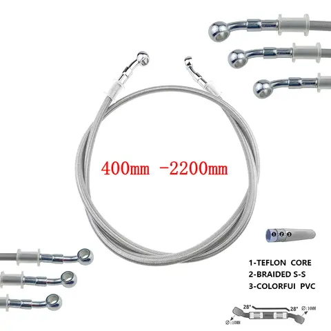 28 degre Silver Grey 400 To 2200mm Hydraulic Brake Hose DOT oil Pipe Line Braided Cable 10mm Banjo For Kawasaki Yamaha Honda ATV