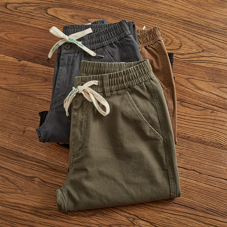 

American Retro Simple Work Pants Men Loose Casual Pants Elastic Waist Corduroy Straight Leg Cone ape Pants Faion Urban