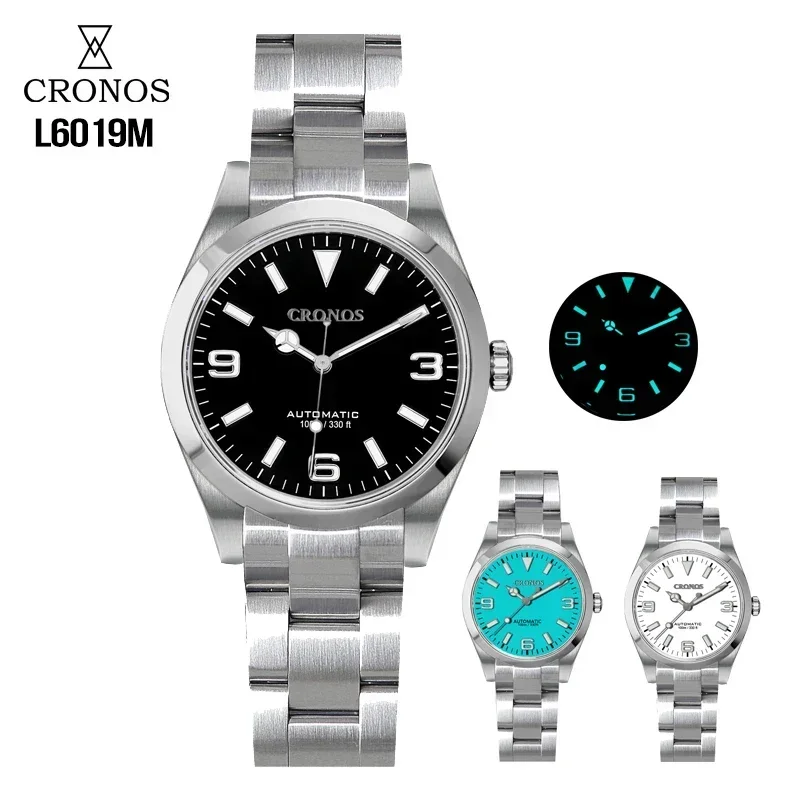 Cronos 36mm EX Men Watch NH35 Automatic Movement Mechanical Watches Waterproof 10Bar Sapphire Bushed Bracelet Wristwatch L6019