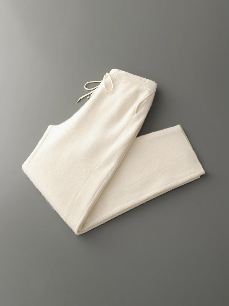 High Street Men's Pants 100% Merino Wool Pants Autumn Winter Wide Leg Trousers Casual Thick Warm Knitted Bend Knife Pants Commut