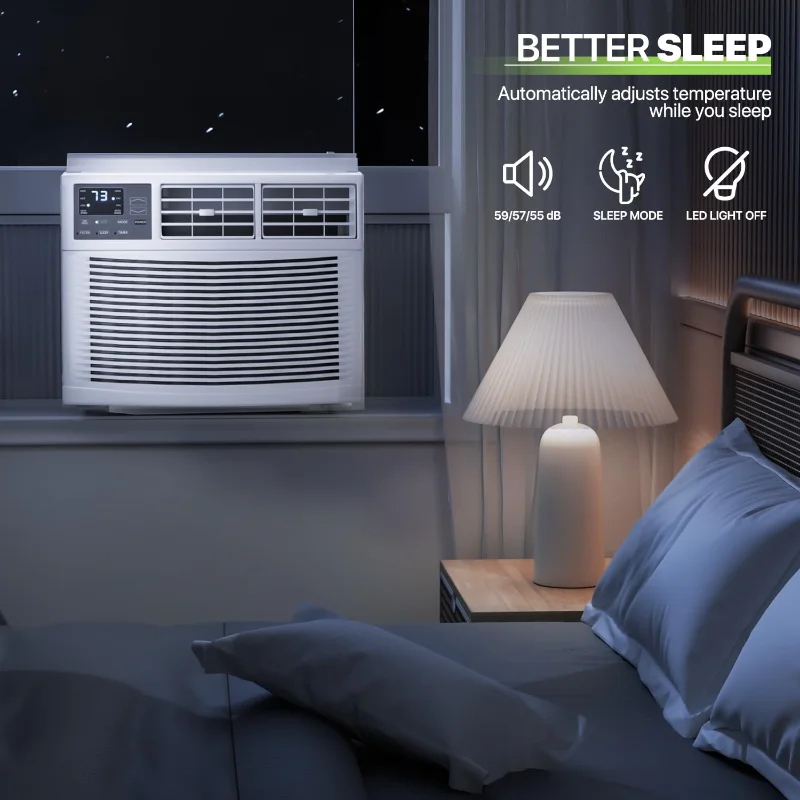 مكيف هواء نافذة Magshion 12000 BTU، جهاز تحكم عن بعد ومؤقت، يبرد غرف كبيرة تصل إلى 450 مربع. قدم، عملية هادئة