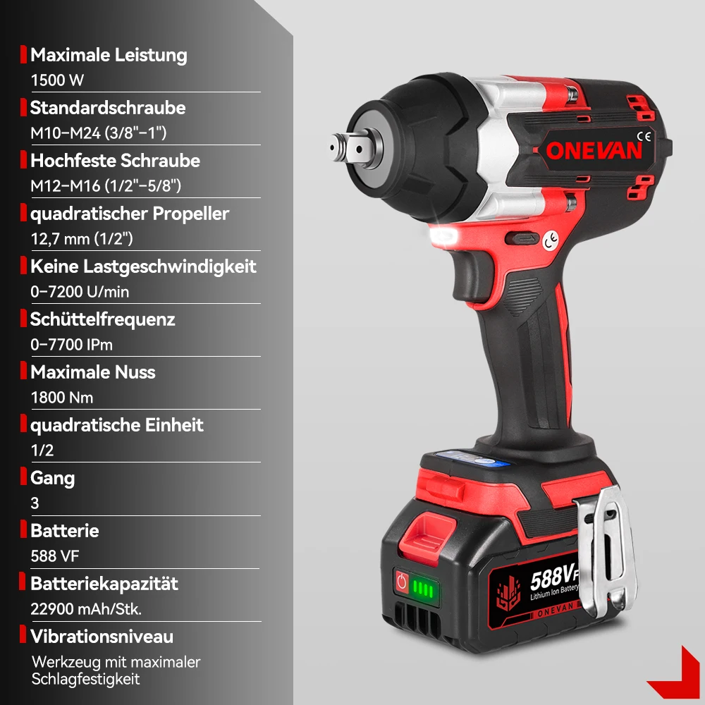 ONEVAN 1800N.M مفتاح ربط كهربائي بدون فرشاة 1500 وات مفك براغي محمول لاسلكي أداة كهربائية لدبوس بطارية ماكيتا 18 فولت #3