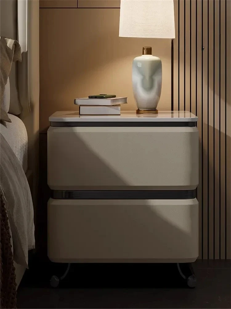

High-Grade Bedside Table Small Apartment Modern Minimalist Solid Wood Bedside Cabinet Stone Plate Light Luxury