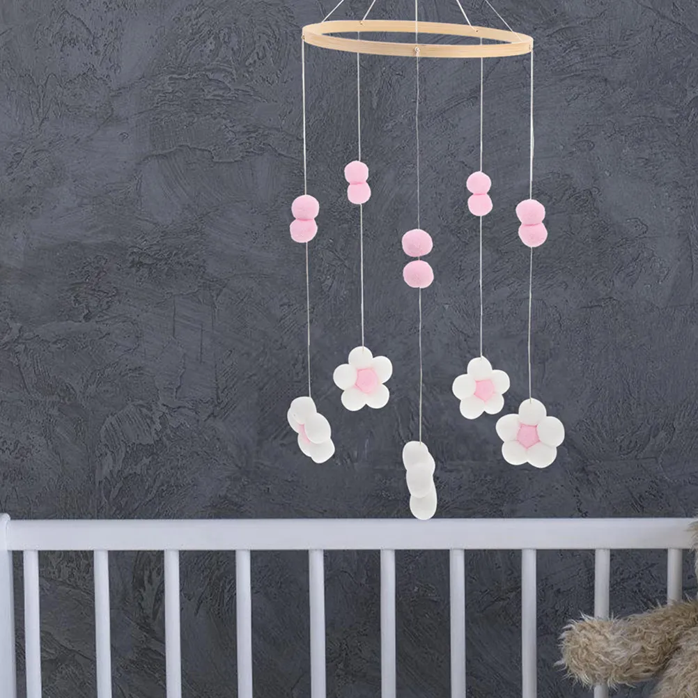 

2 шт. мобильных подвесок для детской кроватки в скандинавском стиле бохо с помпонами и цветами, ручной работы, декор для детской комнаты, ветряные колокольчики для девочки