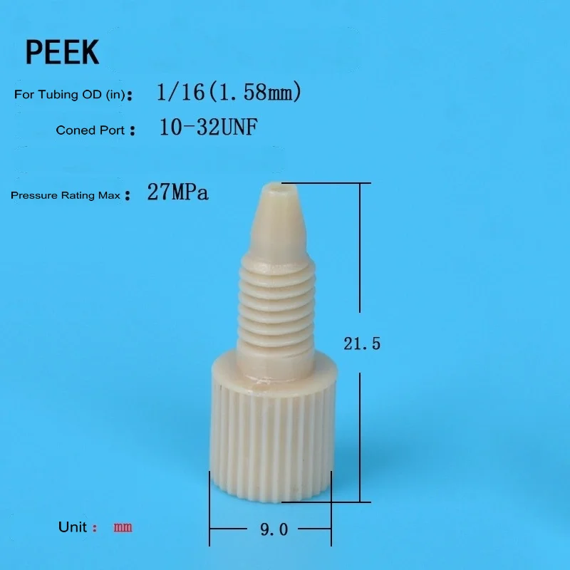 

Цельный наконечник PEEK 10-32UNF, конический, для наружного диаметра 1/16 дюйма