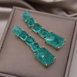 European American New Design Fashion Jewelry Long Square Green Cracked Zircon Earrings Luxury Women's Wedding Party Accessories