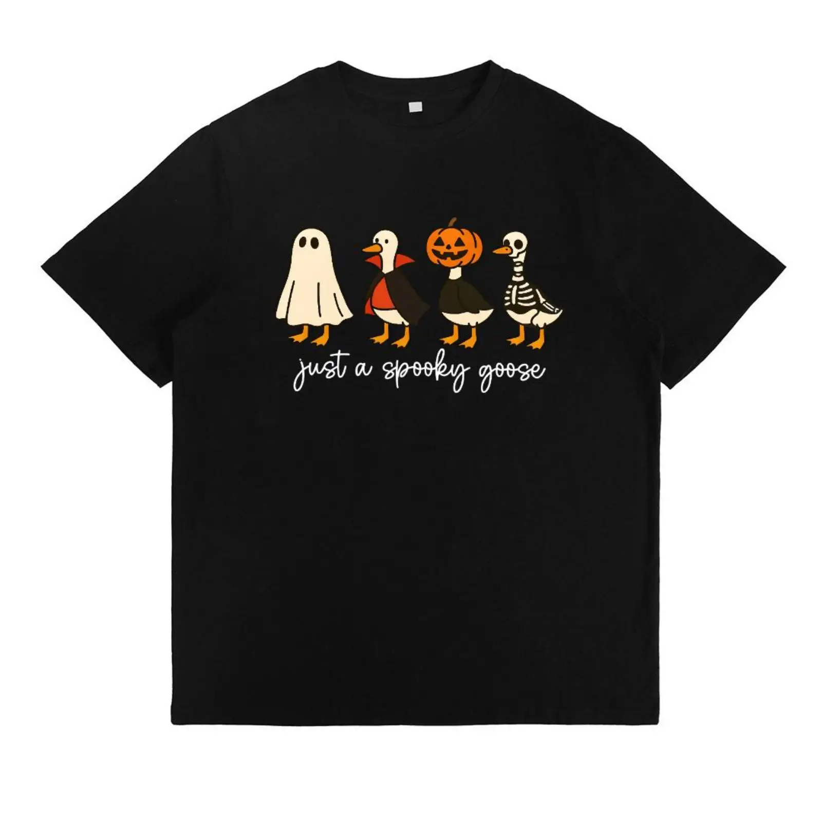 

"Just a Spooky Goose" Halloween T-Shirt for Women Cute Duck Costume Pumpkin Ghost Funny Fall Holiday Tee