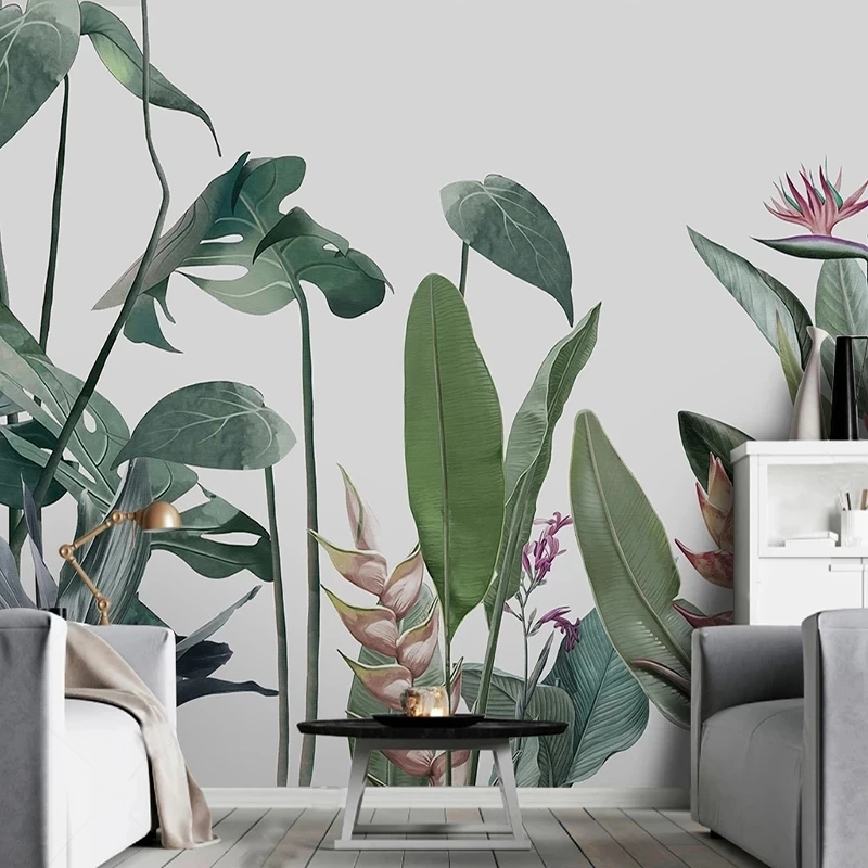 Custom Wallpaper Modern Nordic 3D Tropical Plant Green Leaf Flowers Mural Bedroom Living room sofa TV background wall restaurant