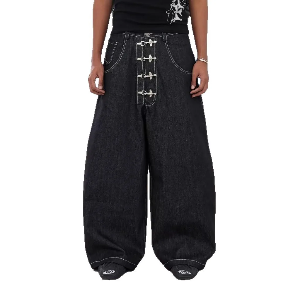 MWJLPWQ Buckle Design Streetwear Design Cowhide Jeans Male American Silhouette Baggy Machete Wide Leg Pants 2026 Autumn 11977