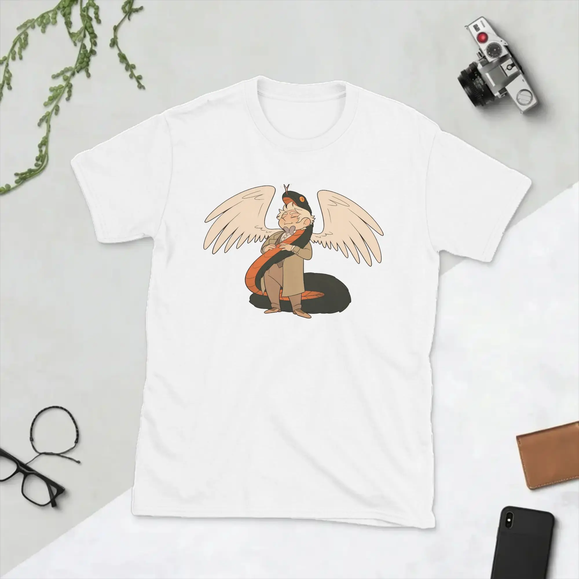 Herren-T-Shirts „Good Omens“ aus Baumwolle mit Crowley und Aziraphale-Motiv, modische Kurzarm-T-Shirts mit Rundhalsausschnitt für Erwachsene