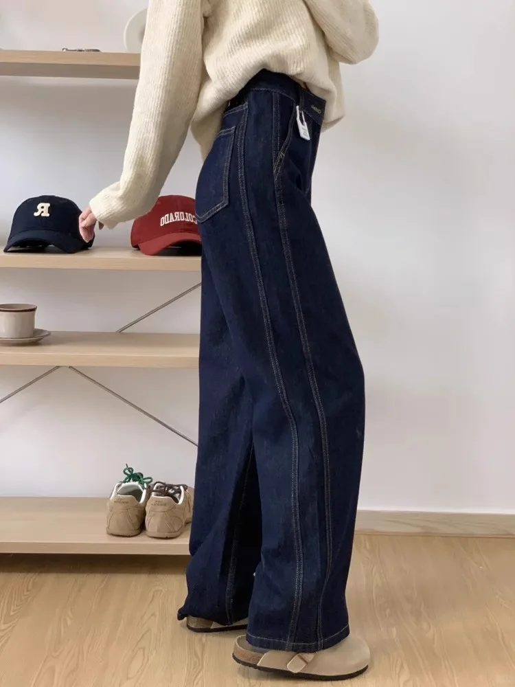 

Denim Blue plus Size Loose Fit Straight Leg Jeans Women's Spring New Sle High Waist Wide Leg Long Pants Slimming Effect