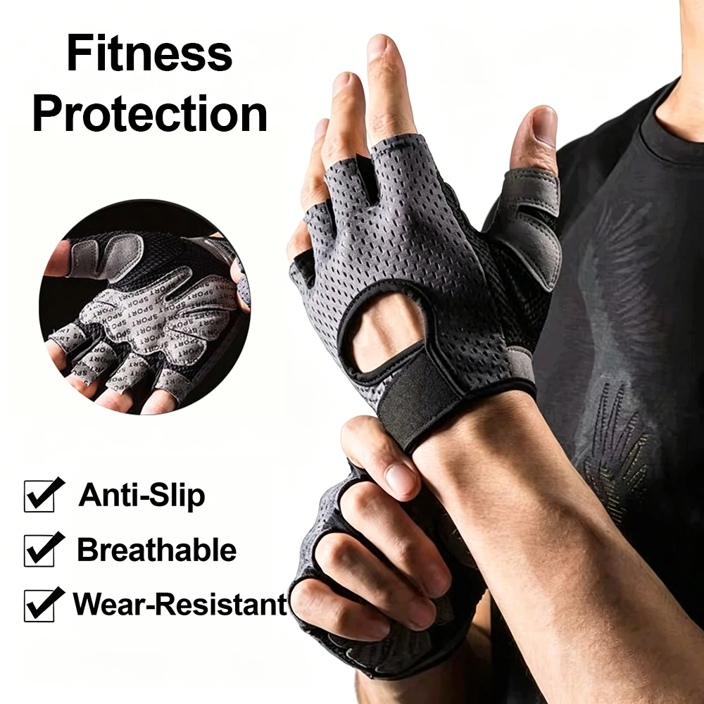 Fitness Gloves Cycling Men Women Gym Workout Fingerless Breathable Weightlifting Breathable Mesh Lightweight Anti-Blister Gloves