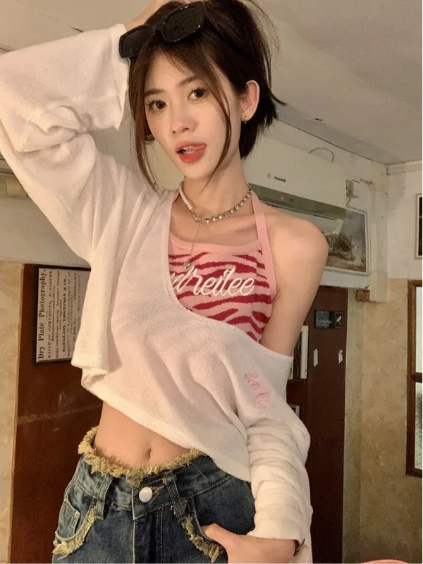 

Sun Protection Knitted Crop Top And Bottom Set Short Sleeve Long Sleeve American Style Student Wear Spring Summer New Arrival