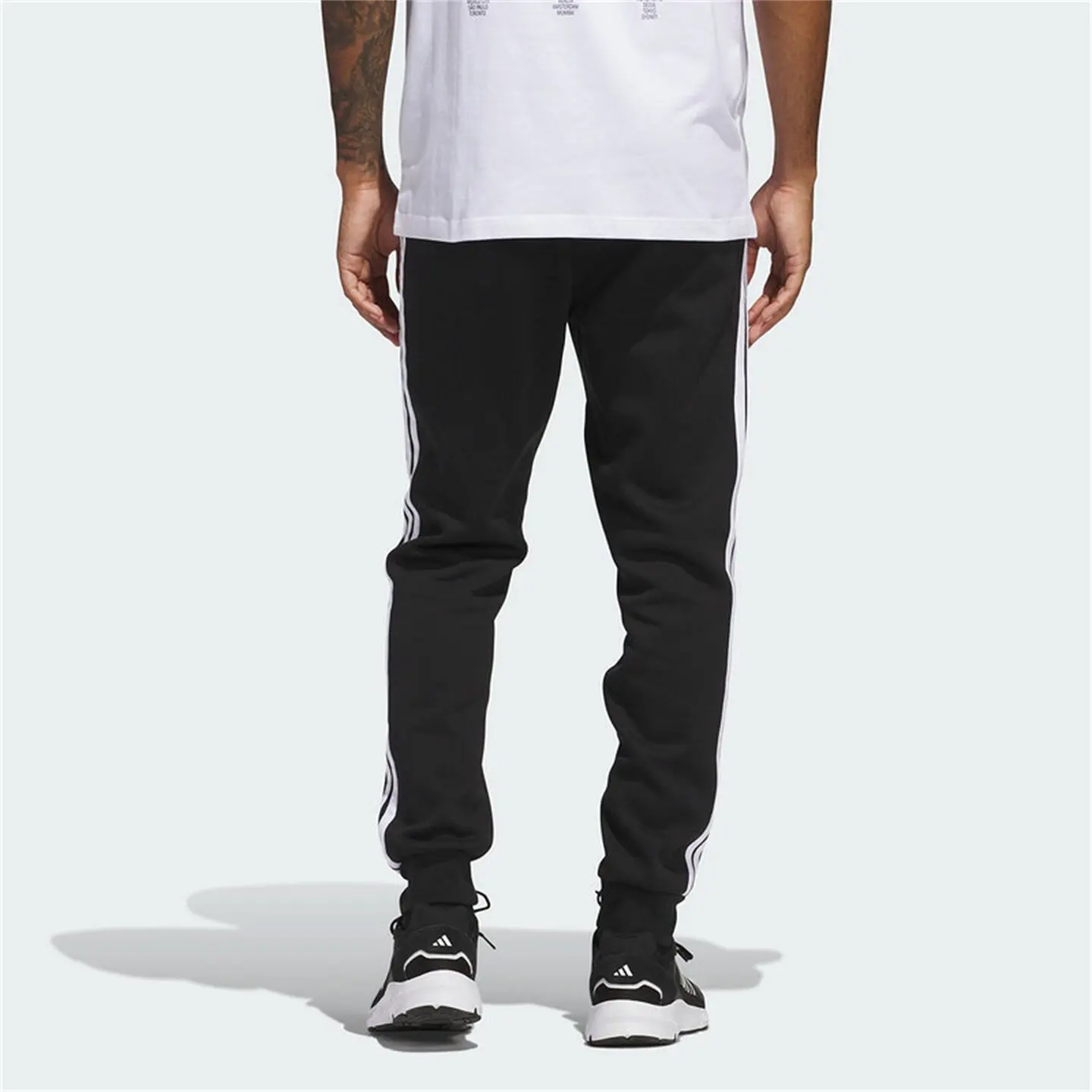 Adidas Jd1861 Mens Fleece Lined Knitted Long Pants Black White Regular Fit Drawstring Waist Ribbed Cuff Sports Trousers