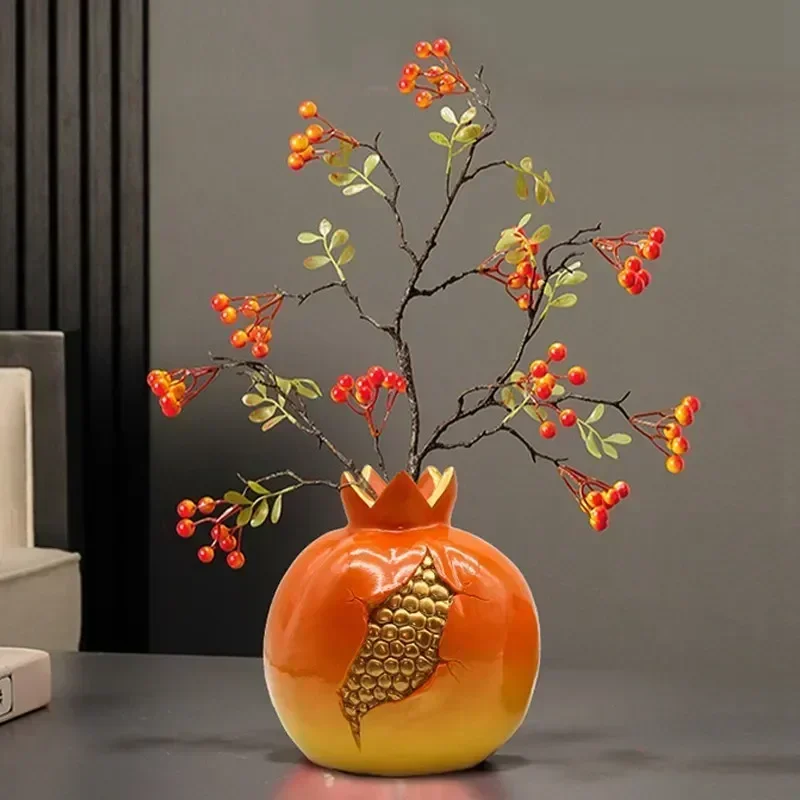 boyouResin Pomegranate Vase Simulation Fruit Bonsai Flower Arrangement Living Room Interior Table Home Decoration Accessories