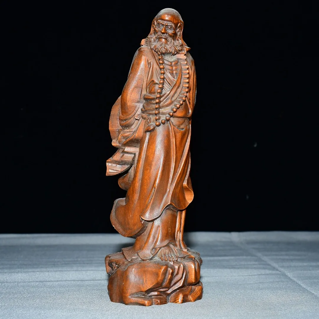Folk Collection Old Boxwood Take the hat Bodhidharma Standing Buddha Amitabha Buddha Worship Hall Town house