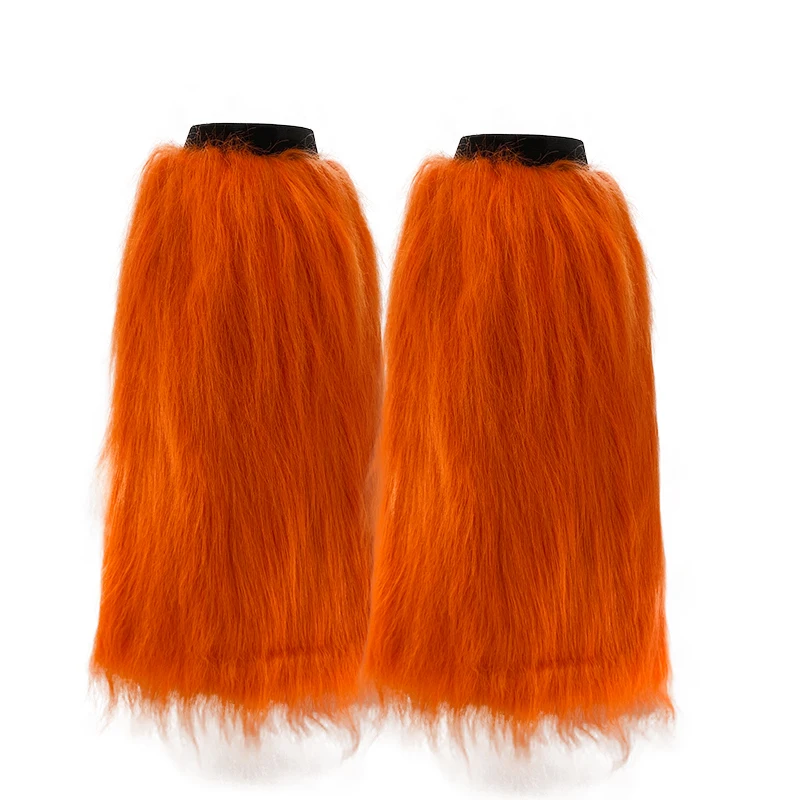 45CM Women Sexy Faux Fur Leg Warmers Rave Fluffies Lady Boot Cover Santa Christmas Spice Girls y2k Foot Warming Cover-Orange