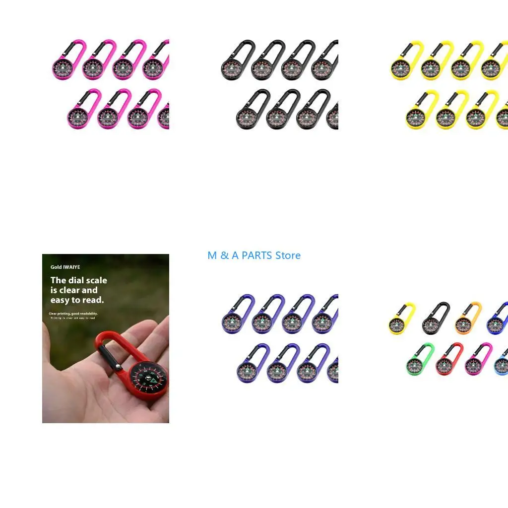 U1JF 9pcs Multifunction Keychain Pocket Compasses Portable Outdoor Carabiner Compasses