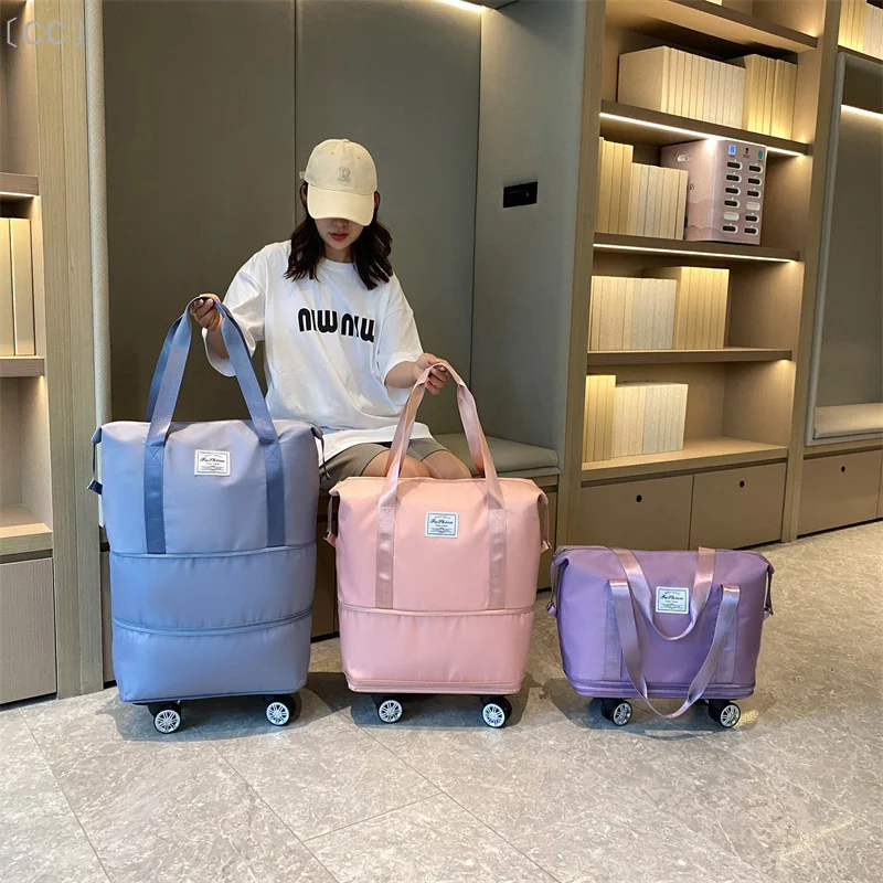 〔CC〕Universal Wheel Expandable Luggage Storage Bag Dry Wet Separation Sturdy Wear Resistant Carry Bag for Hiking Trip〔88〕