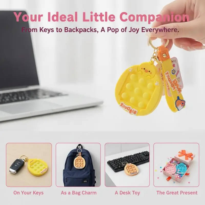 Animal Themed Fidget Toy Keychain Cute Dino Bear Rabbit Duck Soft Silicone Stress Relief Key Ring for Adults Gift Giving