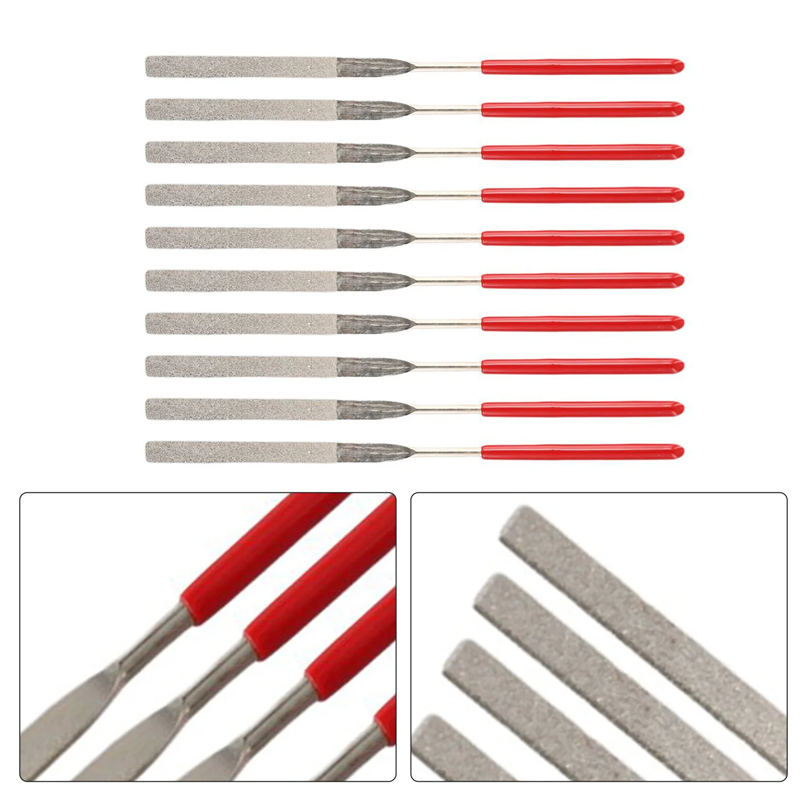 Needle Files Set Mini Needle Files 3*140mm Flat Red+Silver Electroplated Diamond Long Service Life Widely Used