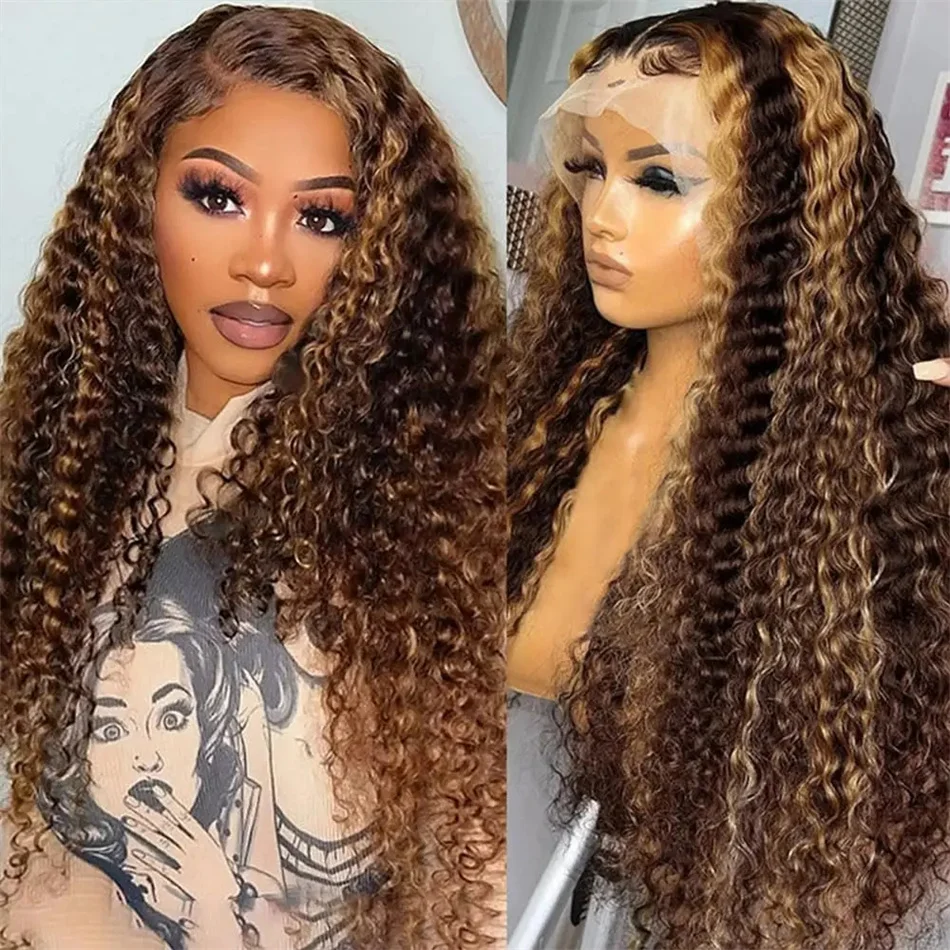 

P4/27 Honey Blonde Water Wave Wig 13x4 Glueless Highlight Curly Human Hair Wigs 30 32 Inch Pre-Plucked Human Hair Wigs For Women