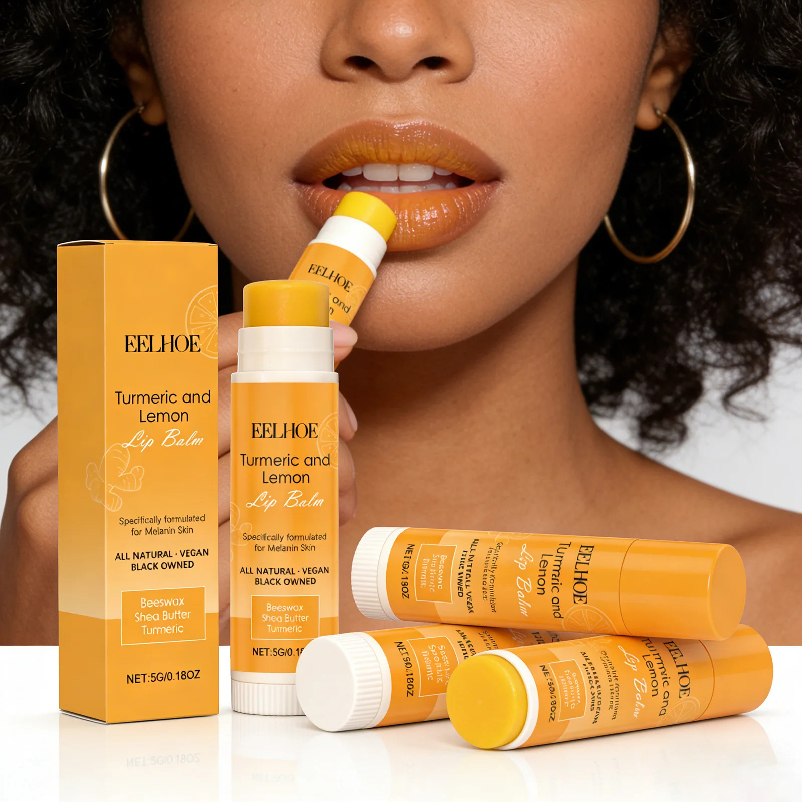 Turmeric Lemon Lip Balm Long-Lasting Moisturizing Soothing Lip Care Brightens Dull Lips, Exfoliating Non-Sticky, Pre-Makeup Base