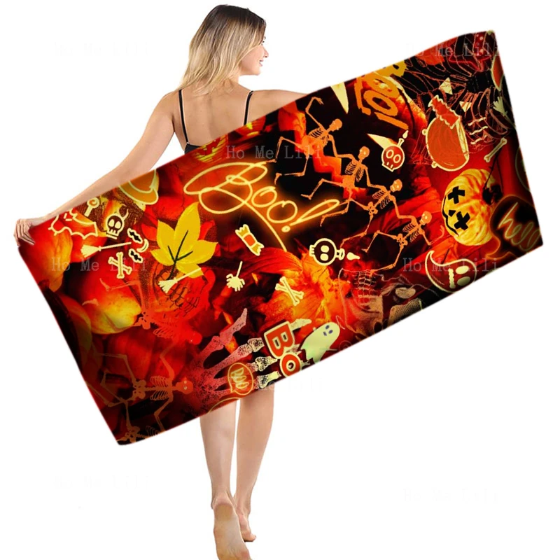 Halloween Fire Cat Pumpkin Dancing Carnival Skeleton Quick Drying Towel It Can Be Used In Places Like Yoga Fitness