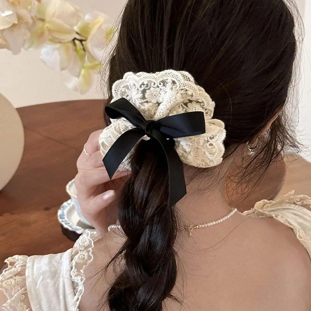 Women Flower Lolita Lace Scrunchies Two Layer Oversized Lace French Hair Rope Ties Hair Accessories Ponytail Holder Hair 