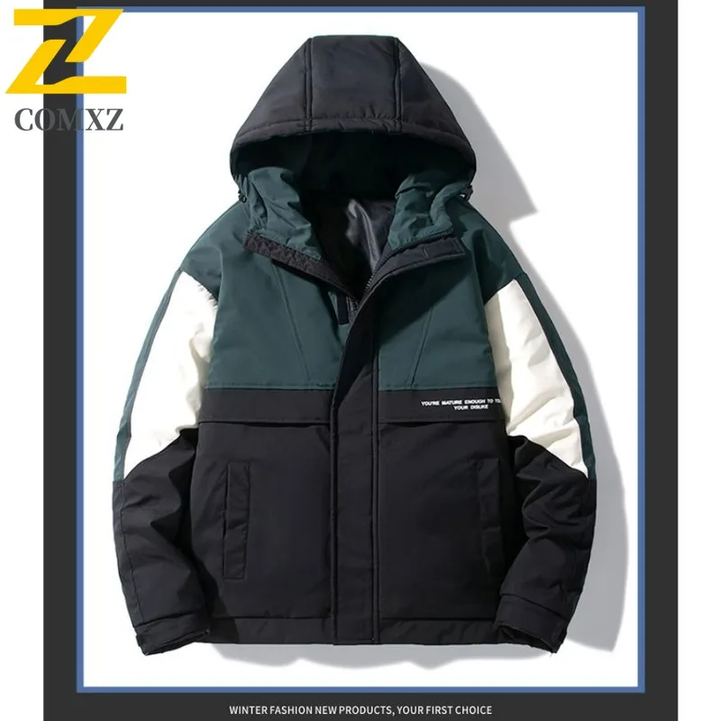 COMXZ الرجال سترة منفوخة كلاسيكية جديدة الربط الوقوف طوق التخييم خفيفة الوزن سترة عادية الصيد يندبروف الشتاء الملابس #3
