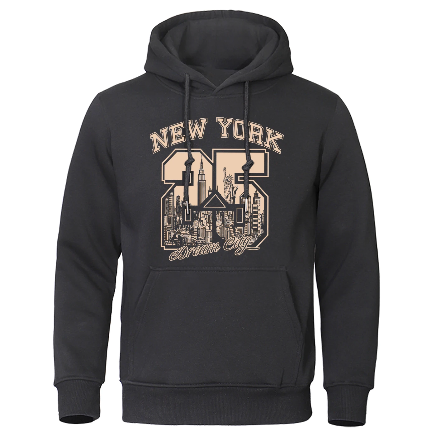 New York Dream City Print Hoodie Men Autumn Warm Round Neck Long Sleeve Hoody Hip Hop Comfortable Clothes Fleece Soft Pullover